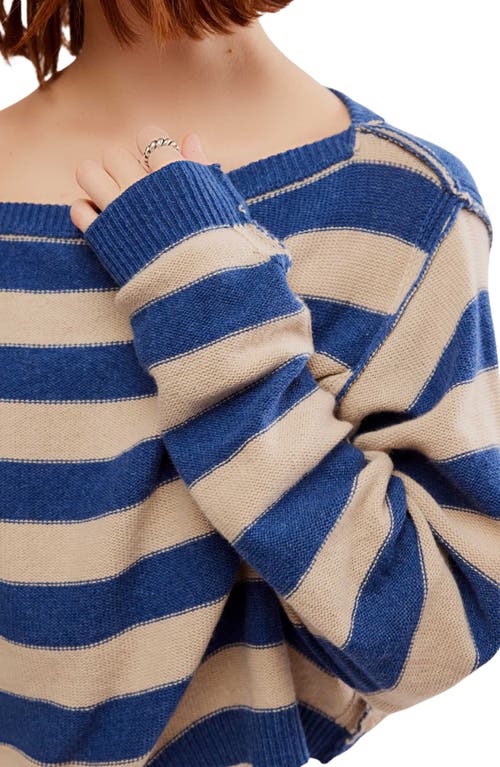 Shop Free People Into The Blue Stripe Crop Sweater In Blue Combo