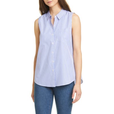 Nordstrom Signature Stripe Sleeveless Poplin Shirt, Blue