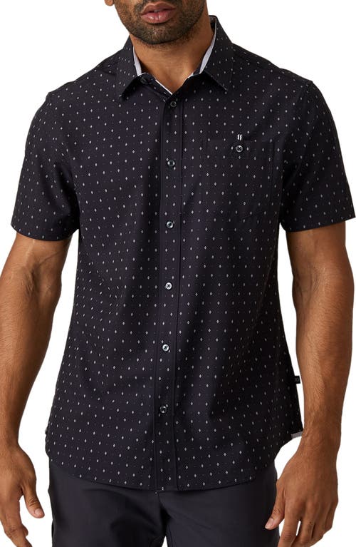 7 Diamonds Center Stage Short Sleeve Button-Up Shirt in Black
