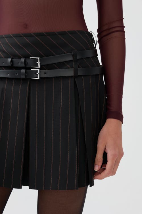 Shop Nocturne Double Belted Pleated Mini Skirt In Black