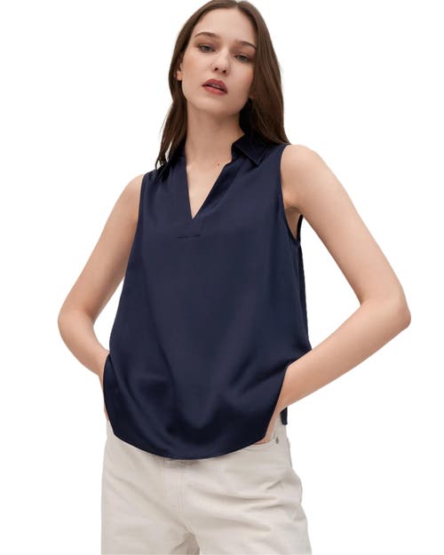 Shop Lilysilk V-neck Sleeveless Silk Violet Blouse In Navy Blue