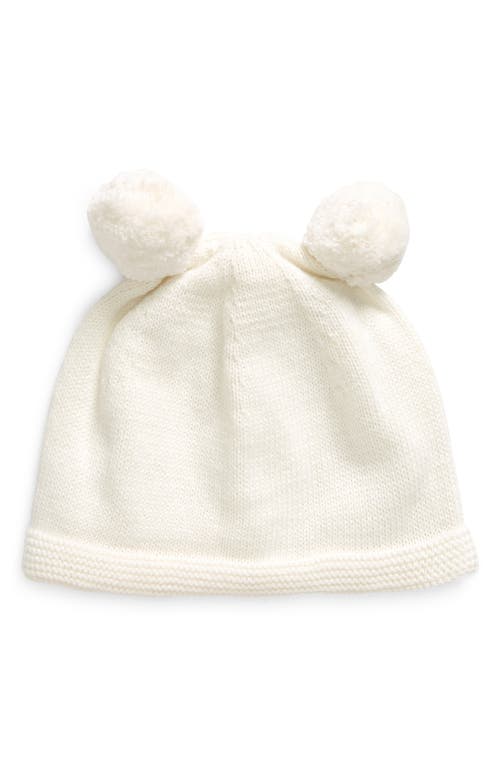 Pink Lemonade Kids'  Double Pompom Organic Cotton Beanie In Ivory