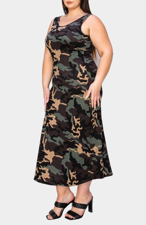 Shop L I V D Camo Essential Tank Maxi Dress In Olive