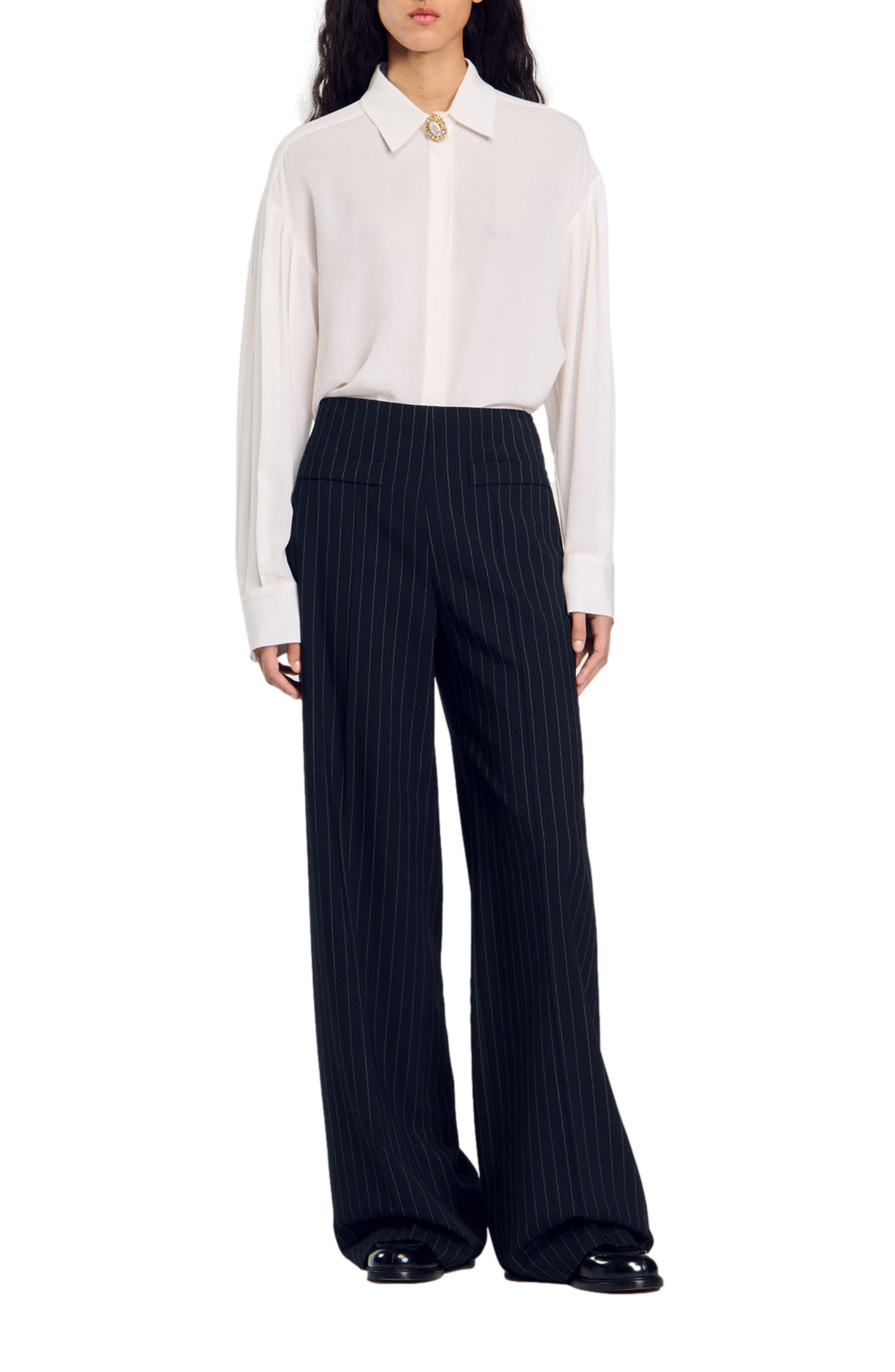 Sandro Pinstripe Trousers In Black
