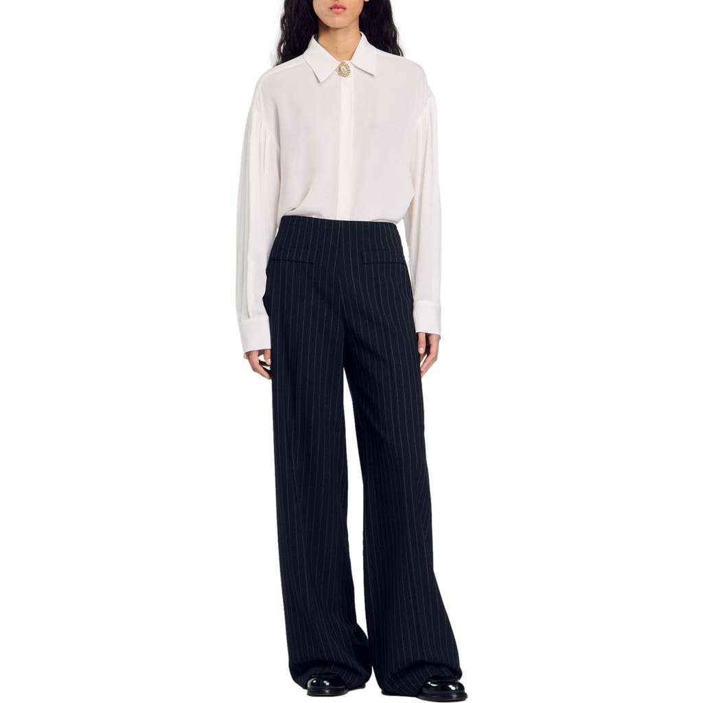 Sandro Pinstripe Trousers In Black