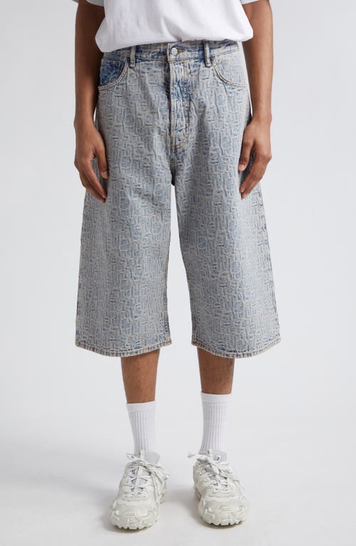 Shop Acne Studios Monogram Jacquard Denim Shorts In Blue/beige