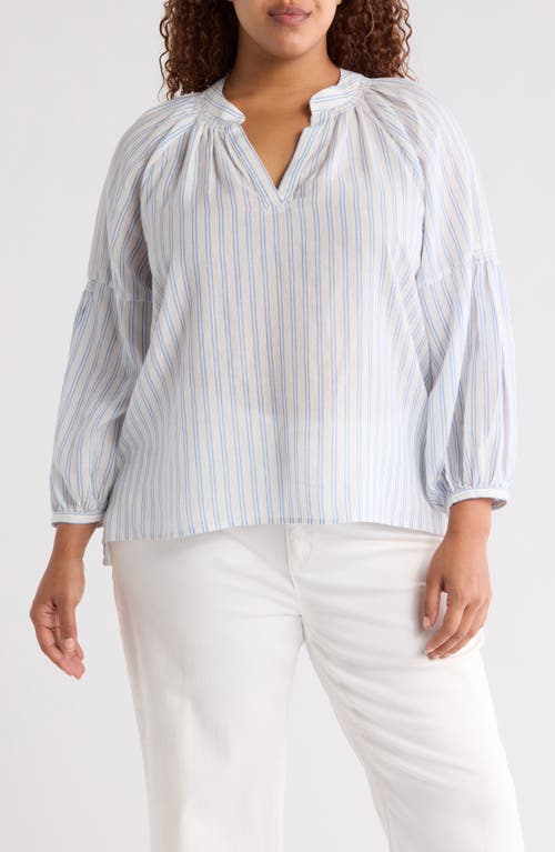 caslon(r) Long Sleeve Popover Top Ivory- Blue Remy Stripe at Nordstrom,