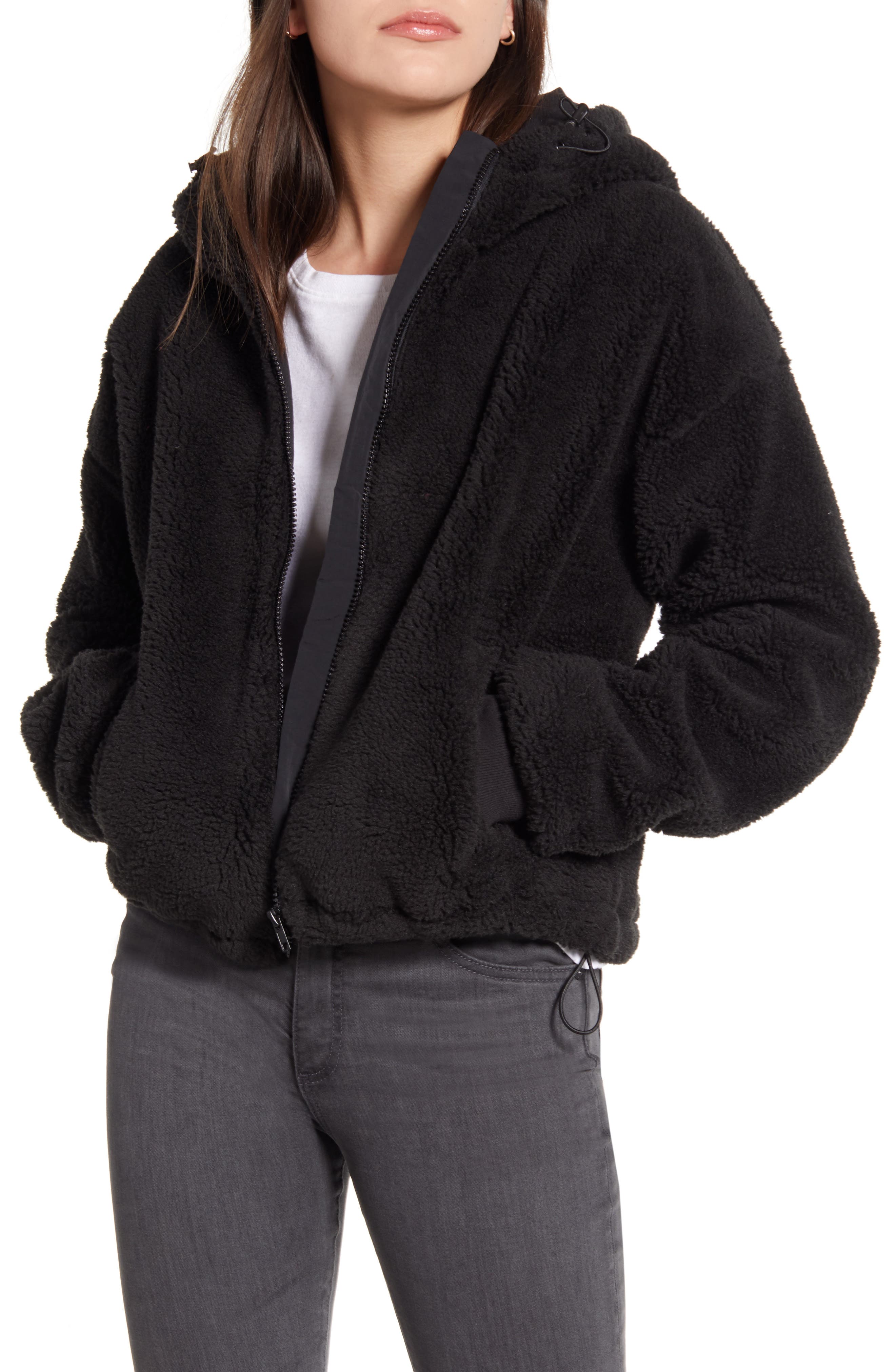 faux shearling jacket with hood