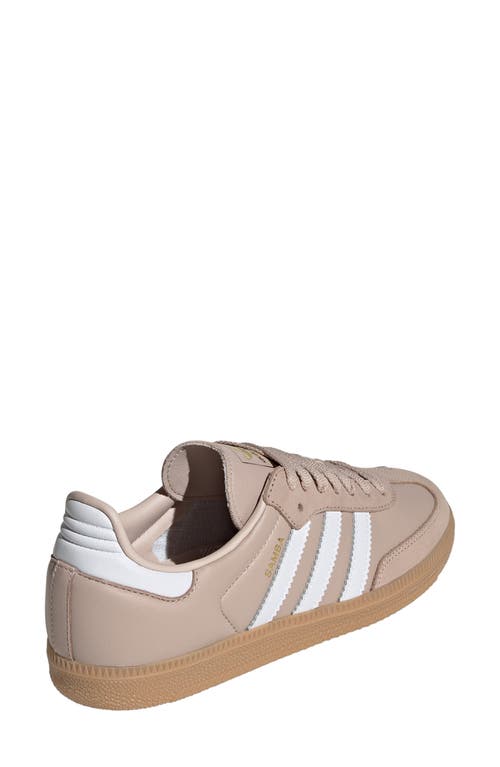 Shop Adidas Originals Adidas Samba Sneaker In Taupe/white/gold Met.