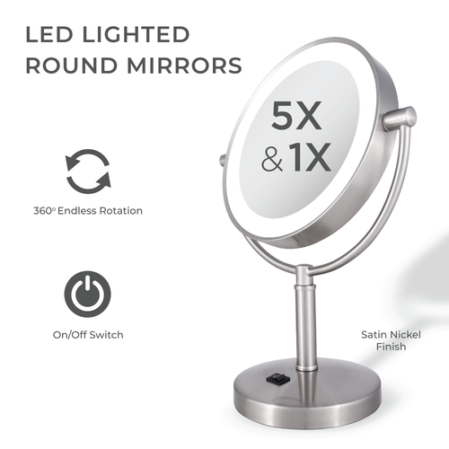 Zadro Laguna Lighted Makeup Mirror With 5x/1x Magnifications In Satin Nickel