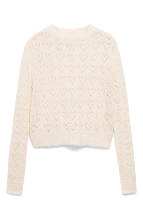 Shop Mango Openwork Heart Sweater In Ecru