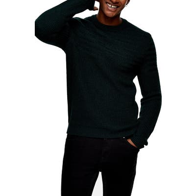 Topman Mixed Stitch Crewneck Sweater, Green