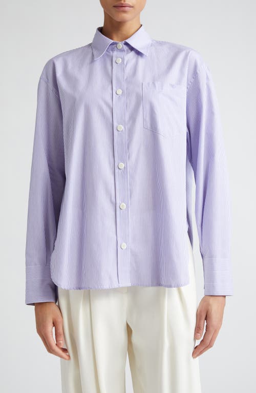 Oversize Organic Cotton Button-Up Shirt in Lilac Stripe