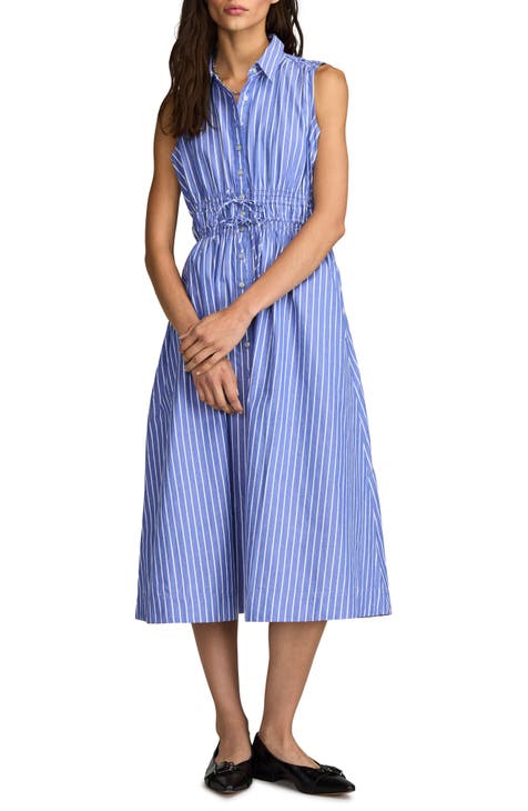 Lucky Brand, Dresses, Lucky Brand Dress Womens Extra Large Sleeveless 0  Linen Blue Striped Tiered