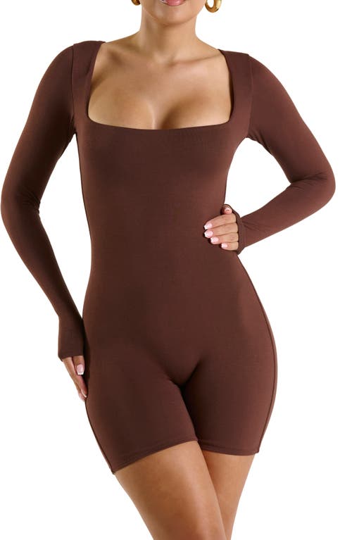 Shop N By Naked Wardrobe Extra Smooth Long Sleeve Romper In Chocolate