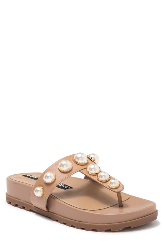 Karl Lagerfeld Balou Imitation Pearl Flat Sandal In Latte