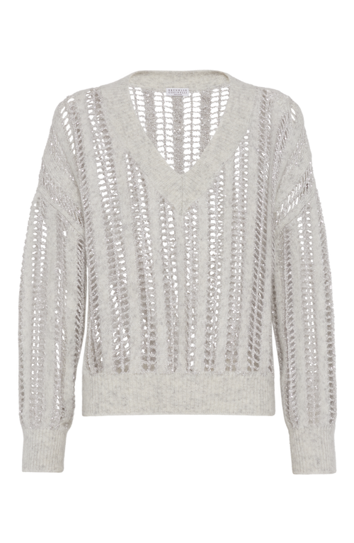 Shop Brunello Cucinelli Dazzling Net Sweater In Pearl Grey