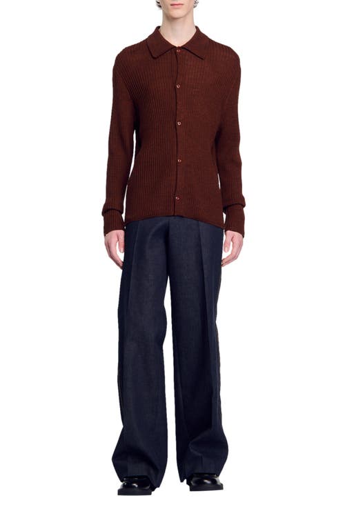 Shop Sandro Knit Shirt In Cognac