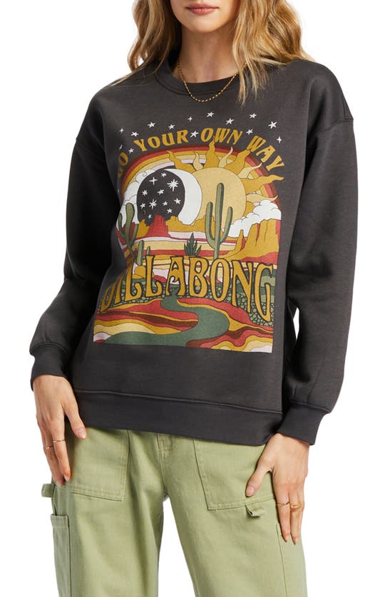 Billabong Cotton Blend Fleece Graphic Sweatshirt In Off Black