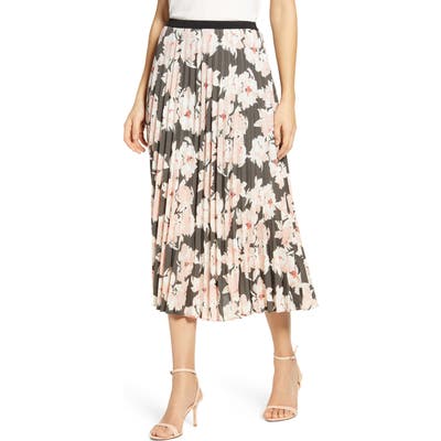 Halogen Print Pleated Chiffon Skirt, Grey