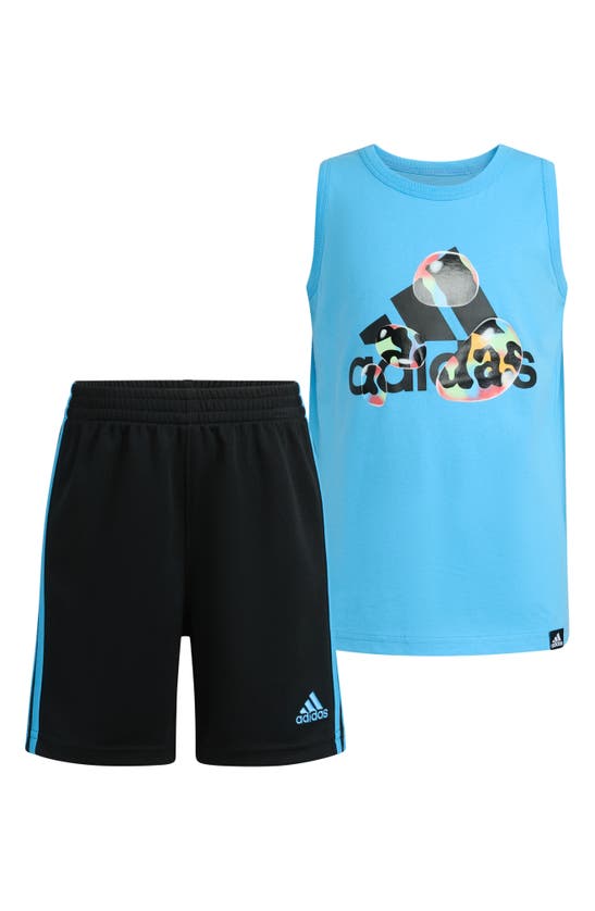 Shop Adidas Originals Adidas Kids' Graphic Tank & Mesh Shorts Set In Semi Blue Burst