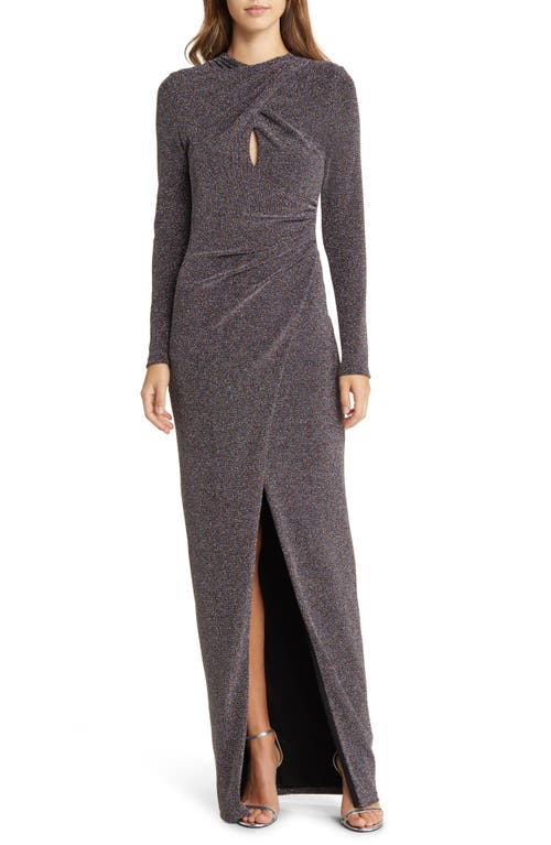 Cece Metallic Long Sleeve Gown in Stardust