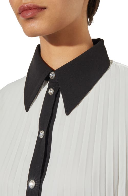 Shop Ming Wang Pleated Mini Shirtdress In White/black