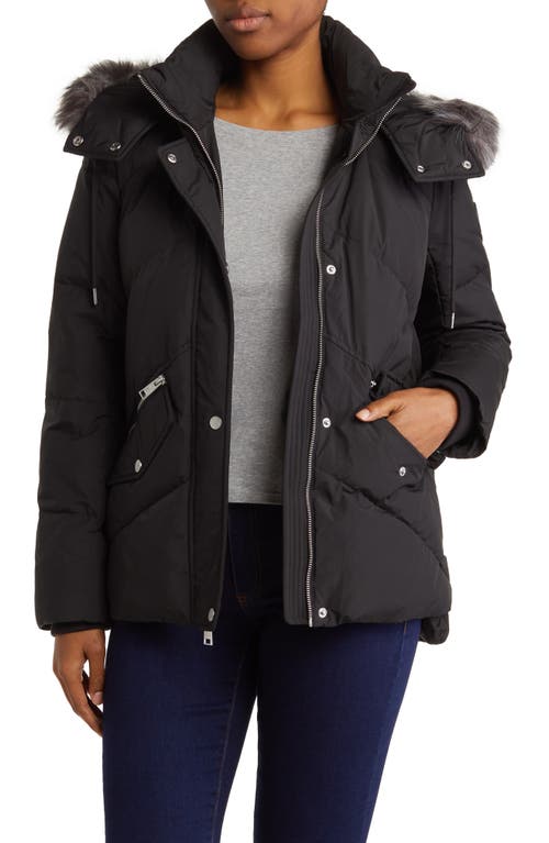 Shop Andrew Marc Essential Water Resistant Down Puffer Faux Fur Hooded Jacket In Black