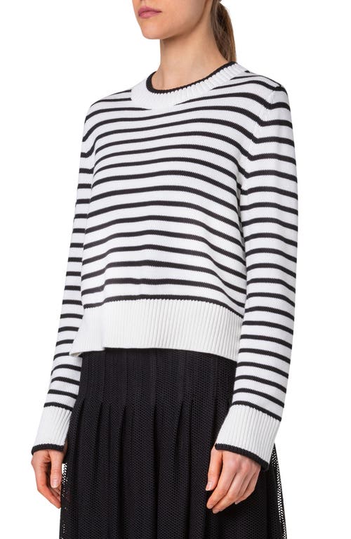 Shop Akris Punto Stripe Boxy Cotton Sweater In Cream-black