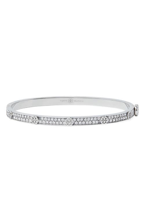 Tory Burch Miller Pavé HInge Bracelet in Tory Silver /Crystal at Nordstrom, Size Large