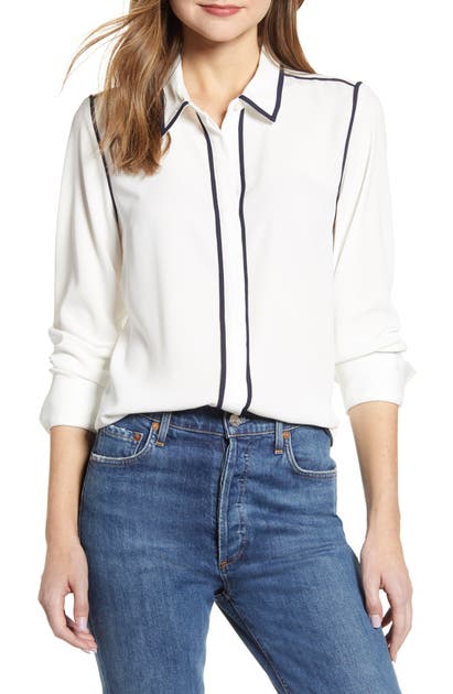 Tommy Hilfiger Contrast Trim Woven Shirt In Ivory