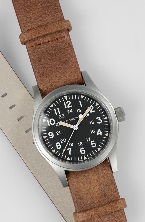 Hamilton Khaki Field Leather Strap Watch, 38mm In Brown/black/silver