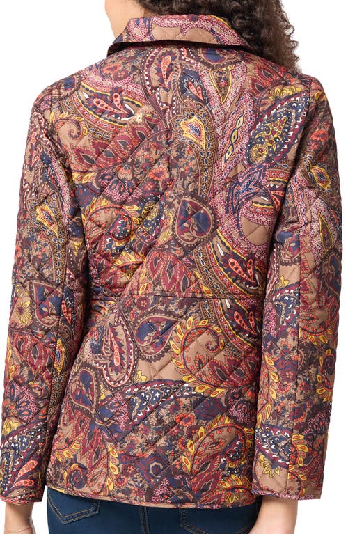 Shop Jones New York Paisley Print Quilted Bracelet Sleeve Snap Front Jacket In Caramel Multi