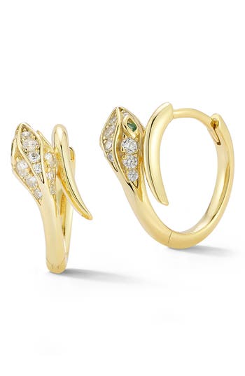 Sphera Milano 14k Over Silver Cz Bypass Snake Huggie Earrings In Gold