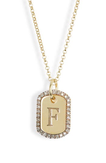 Meshmerise Diamond Initial Dog Tag Pendant Necklace In Yellow-f