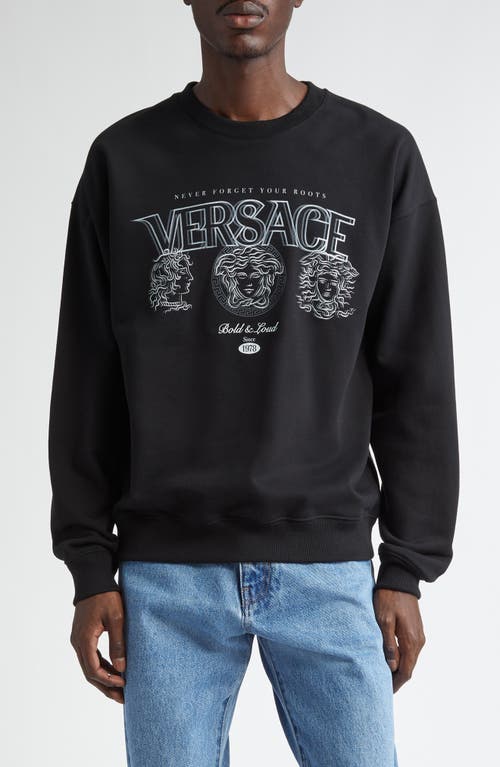 Versace Medusa Logo Cotton Graphic Sweatshirt Black Optical White at Nordstrom,