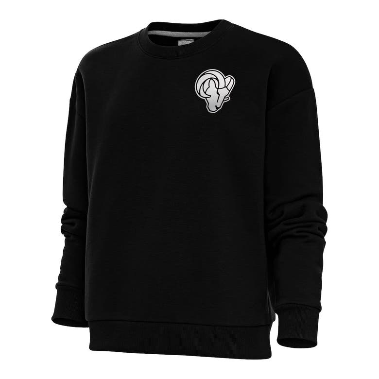 Shop Antigua Black Los Angeles Rams Metallic Logo Victory Crewneck Pullover Sweatshirt