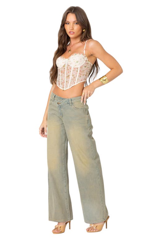 Shop Edikted Crossover Waist Wide Leg Jeans In Blue-washed