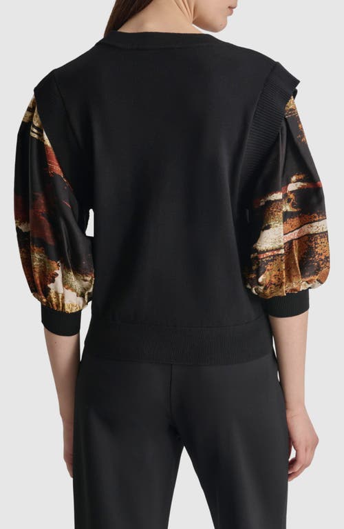 Shop Dkny Print Sleeve Mixed Media Sweater In Black/paint Stroke