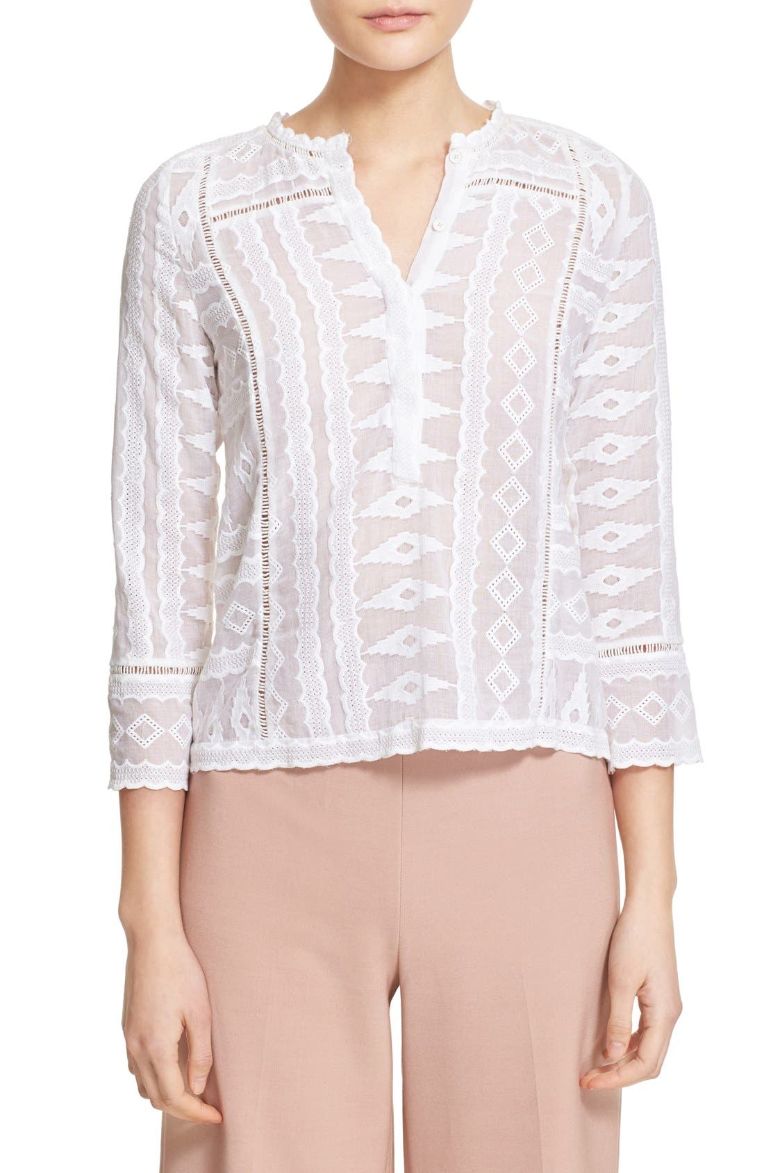 Rebecca Taylor Embroidered Gauze Blouse Nordstrom