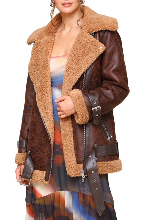 Shop Avec Les Filles Faux Shearling Biker Jacket In Luggage