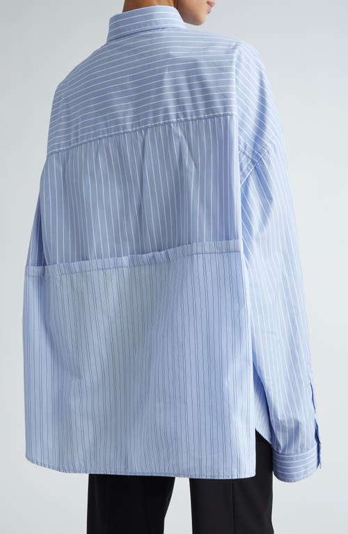 Shop Balenciaga Cut Up Stripe Asymmetric Oversize Cotton Button-up Shirt In Sky Blue/white