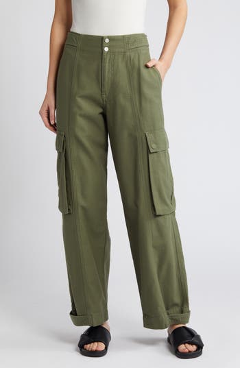 Shop Frame Wide Leg Cotton Cargo Pants In Poblano
