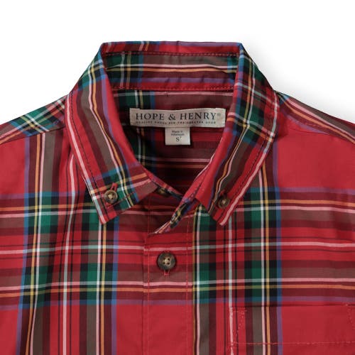 Hope & Henry Baby Boys' Poplin Button Down Shirt, Infant In Red Holiday Tartan