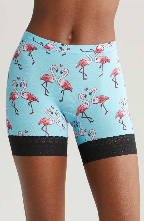 Meundies Feelfree Lace Trim Long Boyshorts In Love Birds