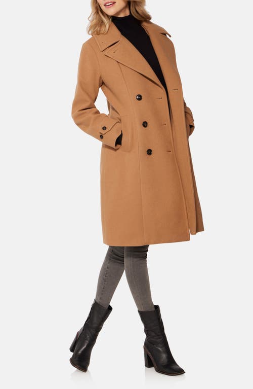 Norwegian Wool Waterproof Double Breasted Wool Blend Coat With 750 Fill Power Down Quilted Lining In Camel