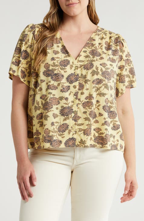 Cotton Blend Button-Up Top (Plus)