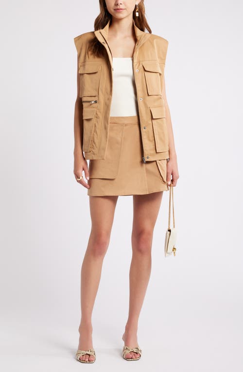 Shop Open Edit Twill Cargo Vest In Tan Cartouche