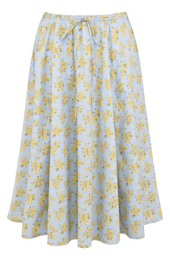 House Of Cb Cora Gathered Lace-up Skirt In Print Light Blue