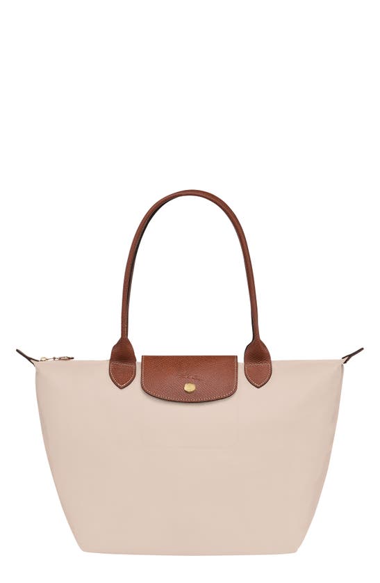 Longchamp 'm Le Pliage Original' White Shoulder Bag With Embossed Logo In Paper